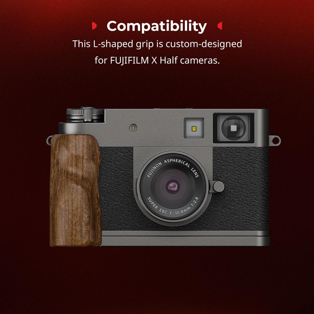 SmallRig X-Half Wooden L-Shaped Mount Plate, FUJIFILM X-Half L-Plate with Ergonomic Wooden Side Handle and Hot Shoe Cover (Charcoal Silver) - 5394