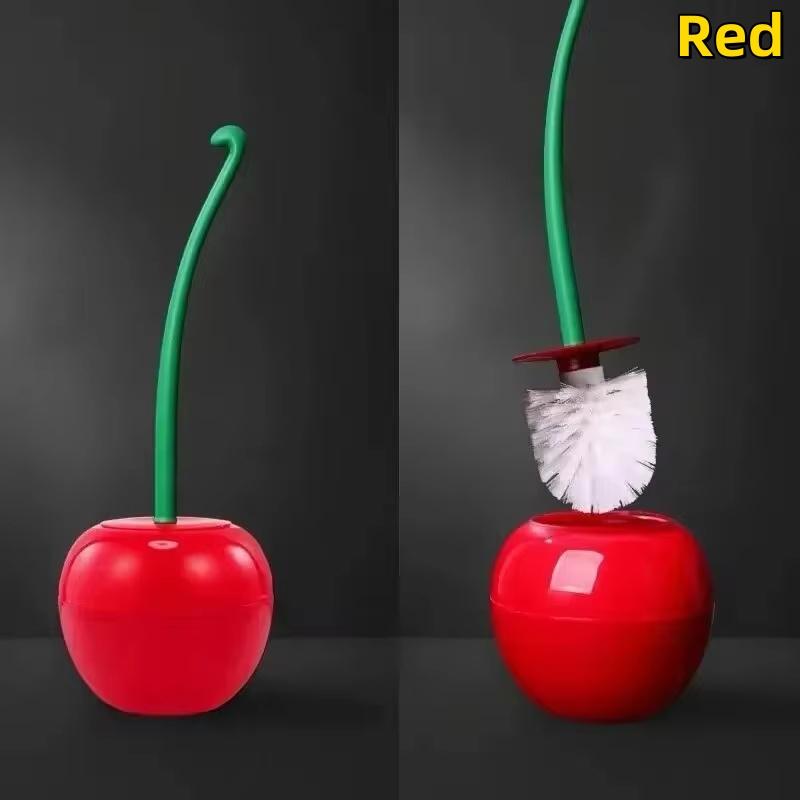 Creative Home 1PCS Cute Cherry shaped Toilet Brush Set with Long Handle Soft Hair Plastic Toilet Brush Bathroom Accessories