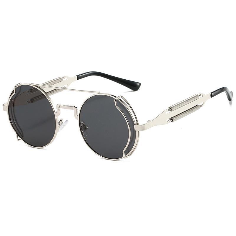 Non-polarized Steampunk Sunglasses Men Round Red Lens Punk Sun Glasses Black Metal Gothic Style New Products Women Shades