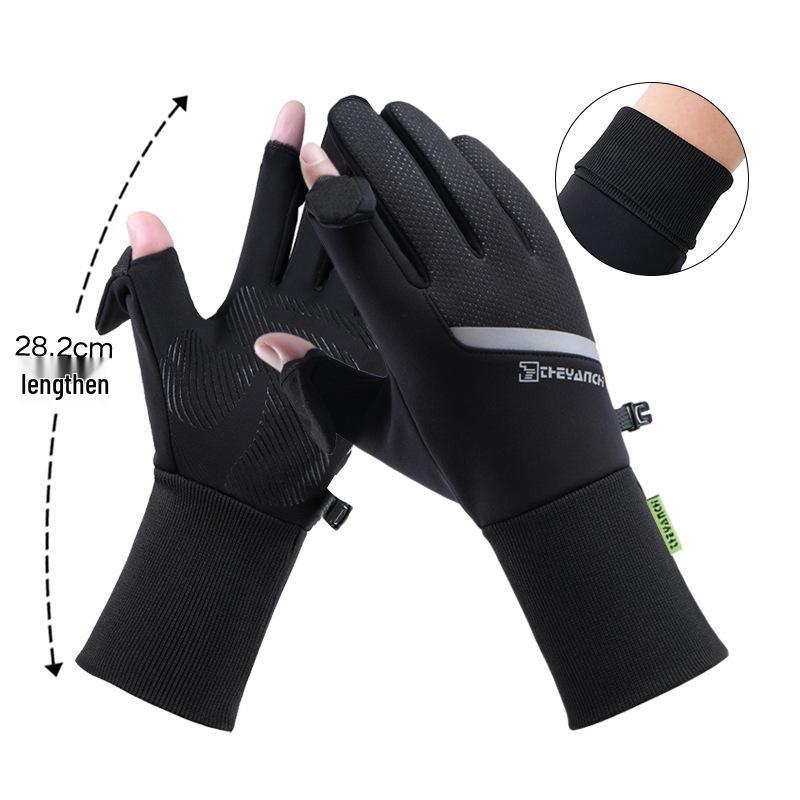 Men's Winter Windproof Waterproof Fingerless Touchscreen Cycling Gloves - Warm Fleece for Outdoor Sports