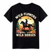Vintage Wild Flowers Wild Horses Unisex T-Shirt Casual Western Trendy Tee