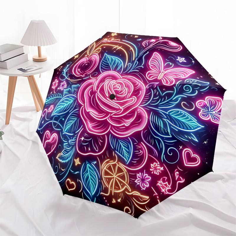 1pc Neon Rose Mandala Automatic Folding Umbrella - Portable Collapsible 8-Rib Umbrella for All Seasons yy251119175