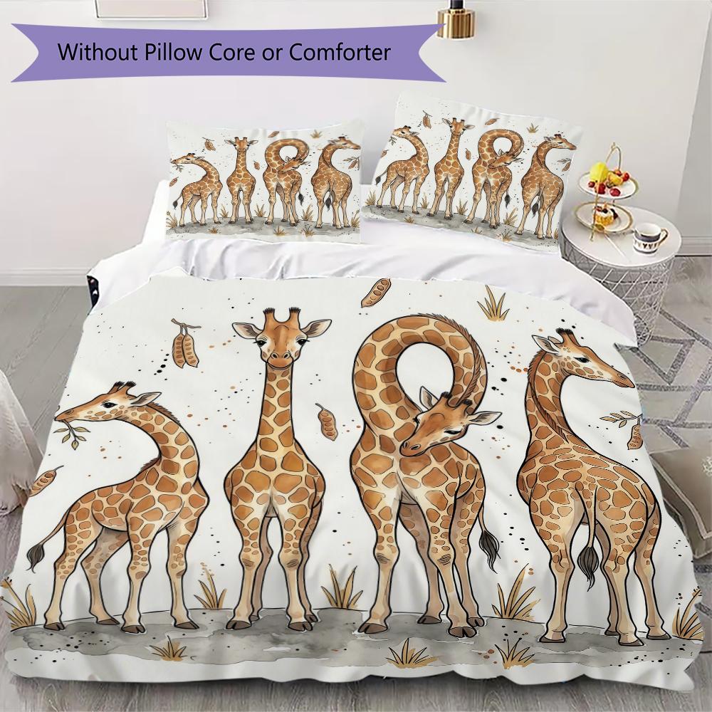 Watercolor Giraffe Pattern Bedding uilt Set uilt Cover Pillowcase Home Decoration Birthday Gift (1 * duvet cover + 2 * pillowcase without core)