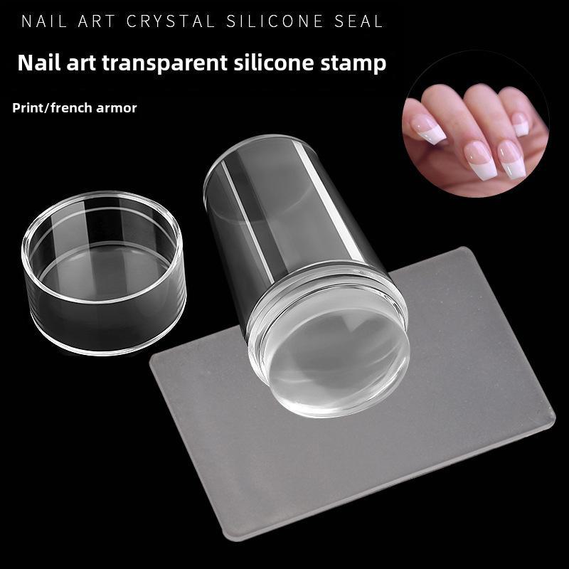 Nail Art Transparent Transfer Stamp 2.8cm with Cover & Scraper - French Nail Printing Tool