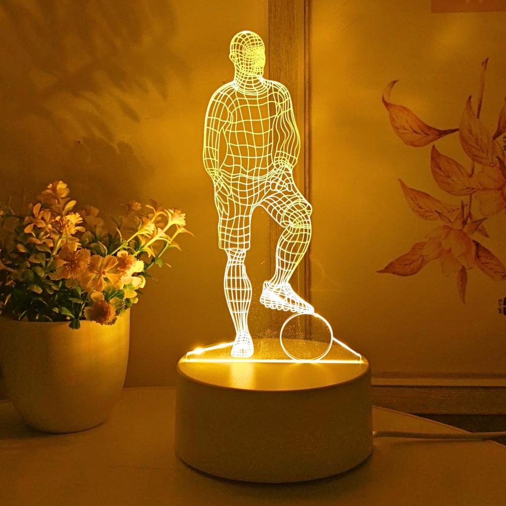 Монохромная 3D ночная лампа футболиста, подарок на день рождения и праздник, атмосферообразующая лампа для декора спальни