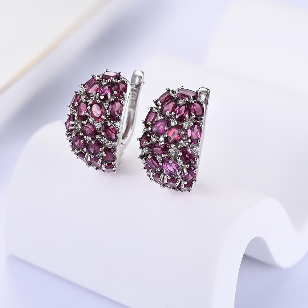 Великолепный элегантный дизайн серег из натурального граната из стерлингового серебра 925 пробы. Роскошные ювелирные украшения для женщин. Подарки на юбилей и банкет.