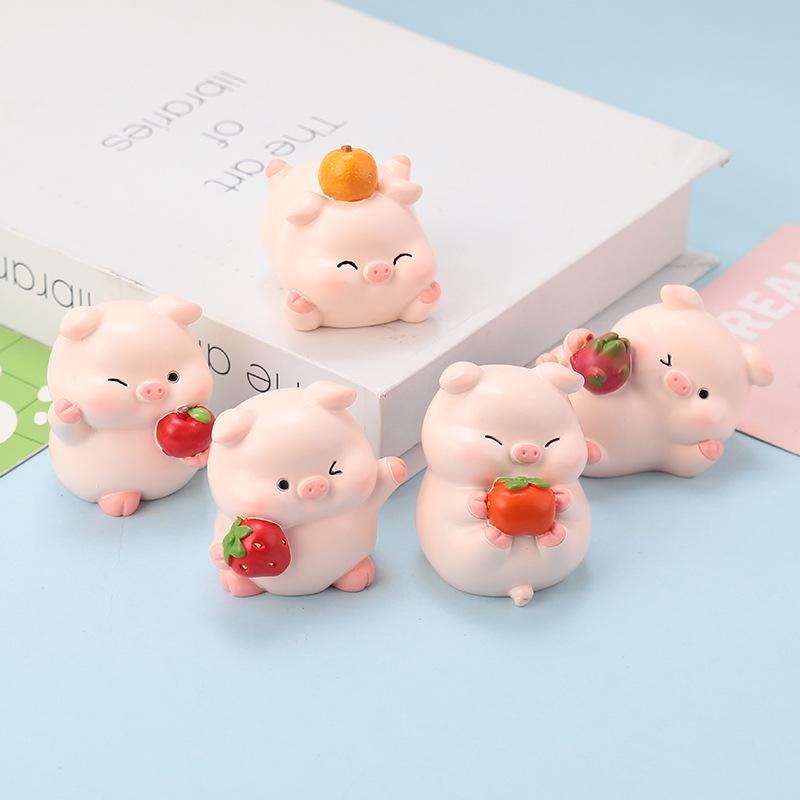 Мультяшные фруктовые свиньи из смолы для самодельных украшений, автомобильной консоли и декора рабочего стола