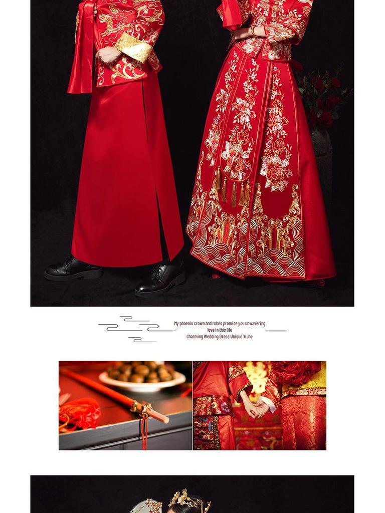 2025 Show He Bridal Gown: New Style Chinese Wedding Dress, Embroidered Maternity Gown, Toast Dress