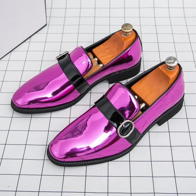 Fashion Luxury Brand Patent Leather Men Loafers Black Purple Slip-on Man Shoes Wedding Office Business Leather Casual Shoes For Men