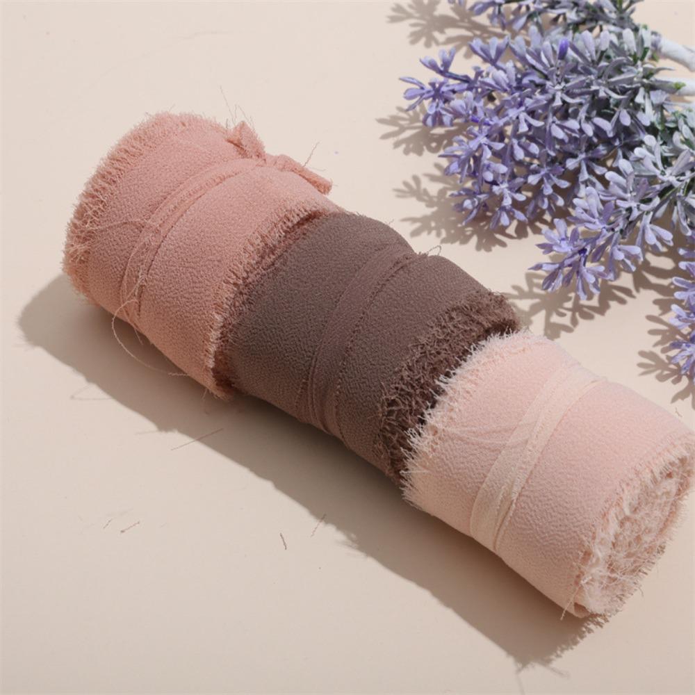 3 Rolls 5m Fringe Chiffon Silk Ribbon DIY Craft Hairy Chiffon Ribbon Wedding Invitations