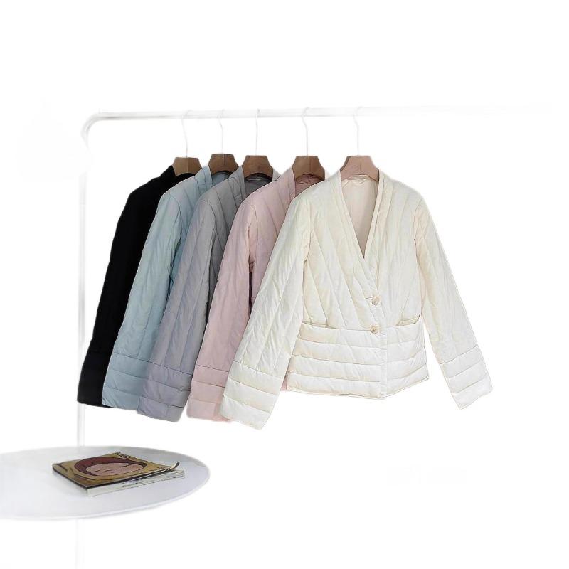 Женская короткая легкая пуховая куртка на белом утином пуху, теплая куртка с воротником, повседневная