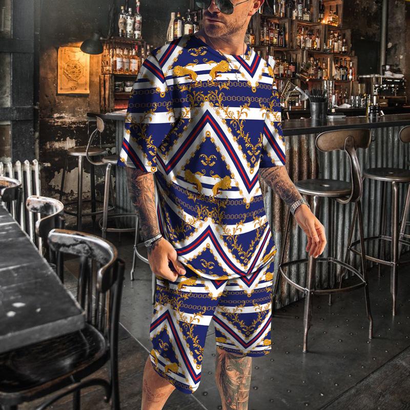 Мужские летние трендовые комплекты 2023 года, винтажные спортивные костюмы с 3D-принтом, мужская спортивная одежда, повседневные шорты, футболки, спортивный костюм, мужской свободный размер