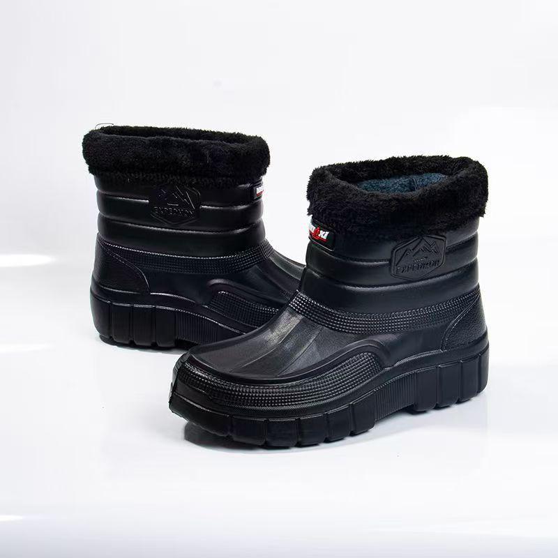 Мужские зимние сноубутсы на флисовой подкладке: Теплые, Водонепроницаемые, Нескользящие, Легкие, Удобные, Хлопковые Ботинки на Шнурке для Рыбалки