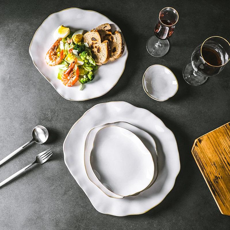 Керамическая тарелка, столовая посуда в форме миски для супа, тарелки для пасты, стейков, бытовые блюда для суши, салатницы, закуски, десерты, противни для выпечки