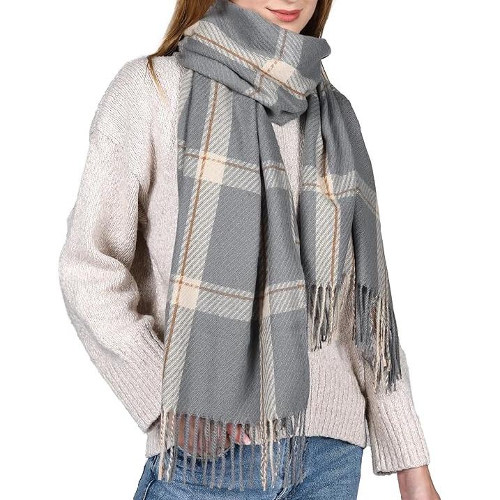 Winter Scarf for Women Shawl Cashmere Feel Tassel Plaid Large Oversized Scarves