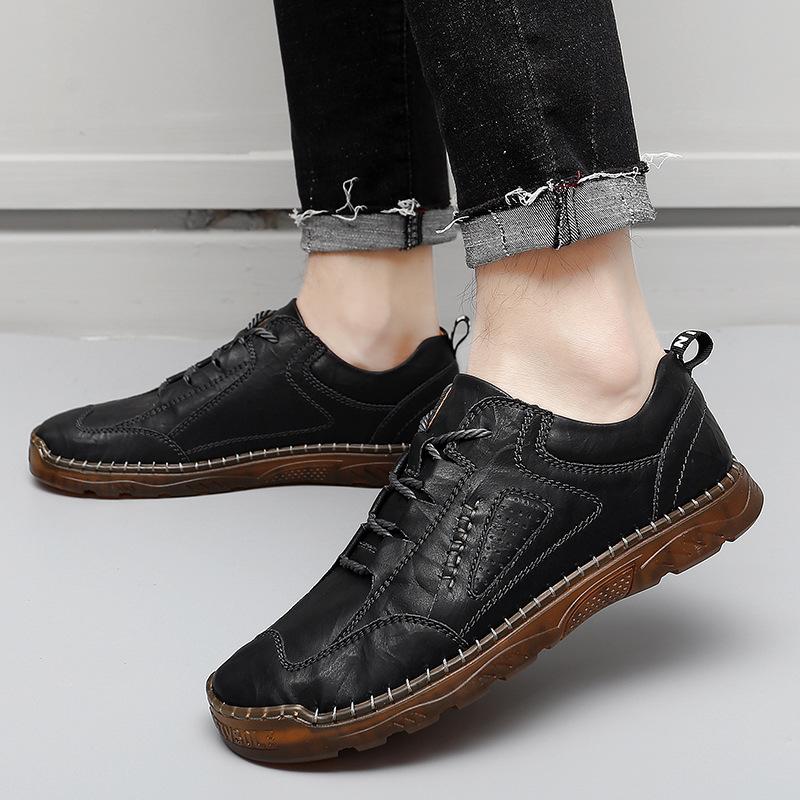 Весенне-осенняя кожаная обувь, мужская обувь из натуральной кожи, большие размеры, мужские дышащие туфли из мягкой кожи с низким берцем и сухожильной подошвой с неглубоким горлом