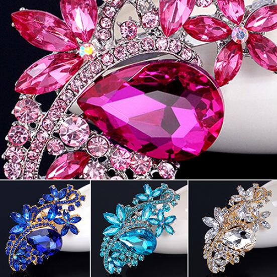 Waterdrop Flower Brooch Pin Rhinestone Crystal Brooches Bouquet Wedding Jewelry