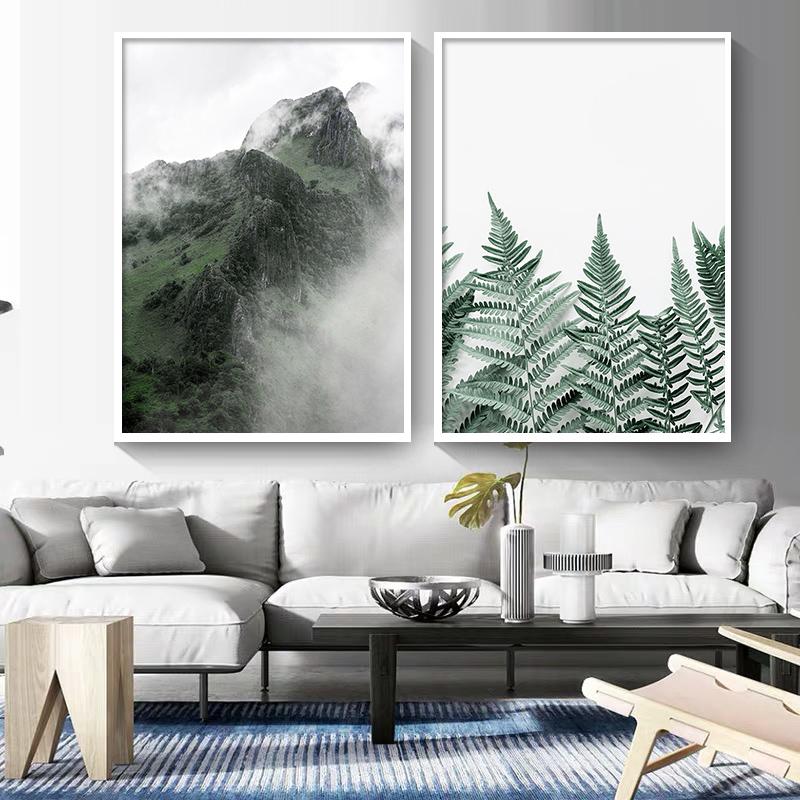 Posters And Prints Nordic Green Plant Monstera Forest Lake Mountain Wall Art Canvas Painting Pictures For Living Room Home Decor