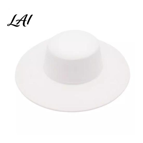 Polyester Warm Winter Cap Flat Top Fedora Hat Wool Blend Derby Cap Retro Jazz Elegant Headwear Wide Brim Felt Hat for Women Events & Daily