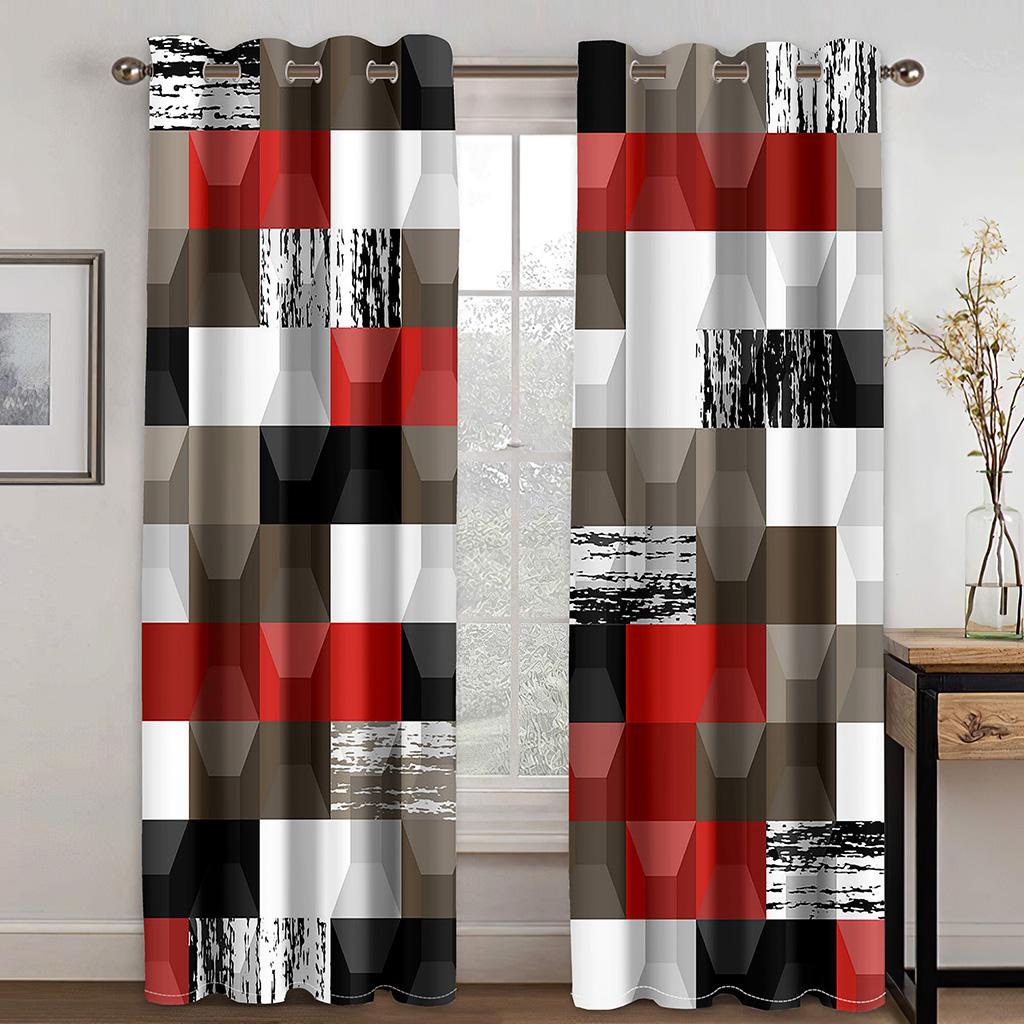 Дешевые абстрактные геометрические красные современные шторы на окна для гостиной, спальни, ванной, кухни, двери зала, домашнего декора, распродажа, 2 шт.
