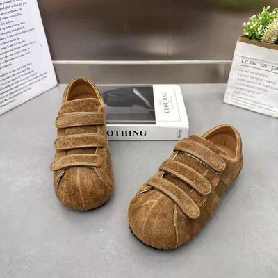 Матовая подошва с плоским дном, большая голова, немецкие тренировочные туфли женские, новая мода 2025, ретро, универсальные, повседневные, спортивные одинарные туфли на липучке, осень