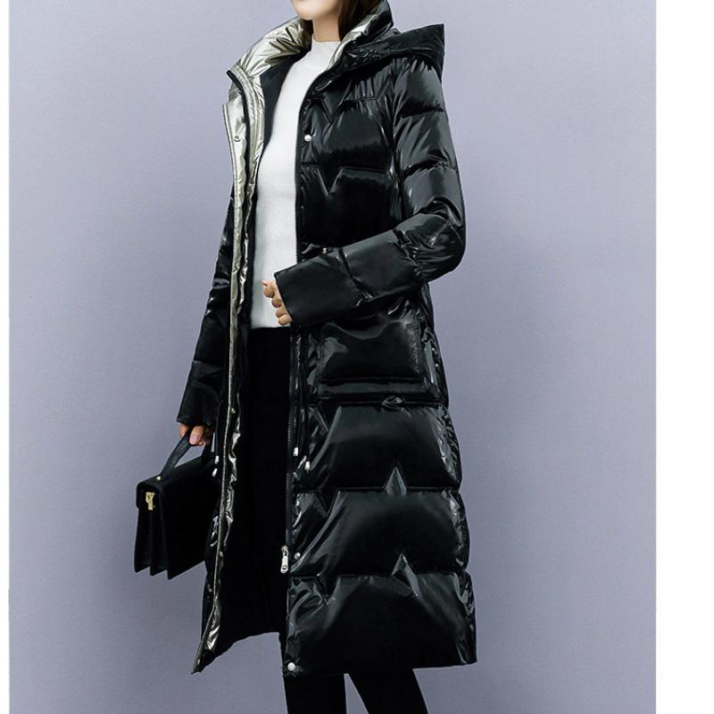 Осенне-зимнее женское однотонное яркое утолщенное теплое пальто средней длины с капюшоном на талии и шнурком