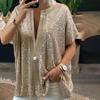 T-shirt Sequins Loose Female Women Short Sleeve Oversize Blouse for Daily Life