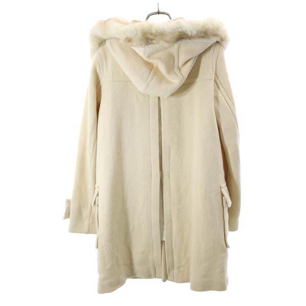 Sacai Luck Сделано в Японии Шерстяное пальто-дафлкот 1 цвета слоновой кости Капюшон из натурального меха Женское Б/У