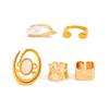 European and American French stacking retro imitation pearl ring set, niche hammer texture ring ins jewelry