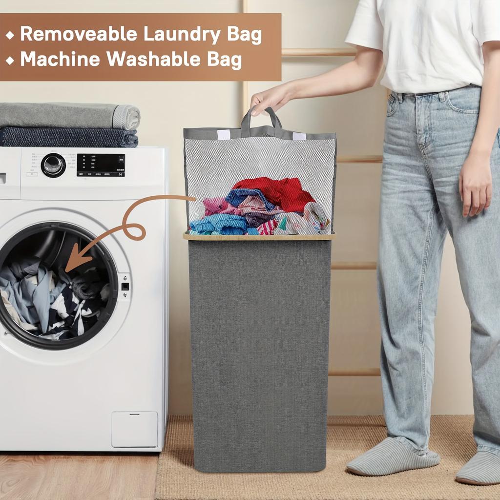 100L Large Laundry Hamper with Handles and Lid, Collapsible Clothes Hamper with Removeable Mesh Bag, Mesh Washable Laundry Bags