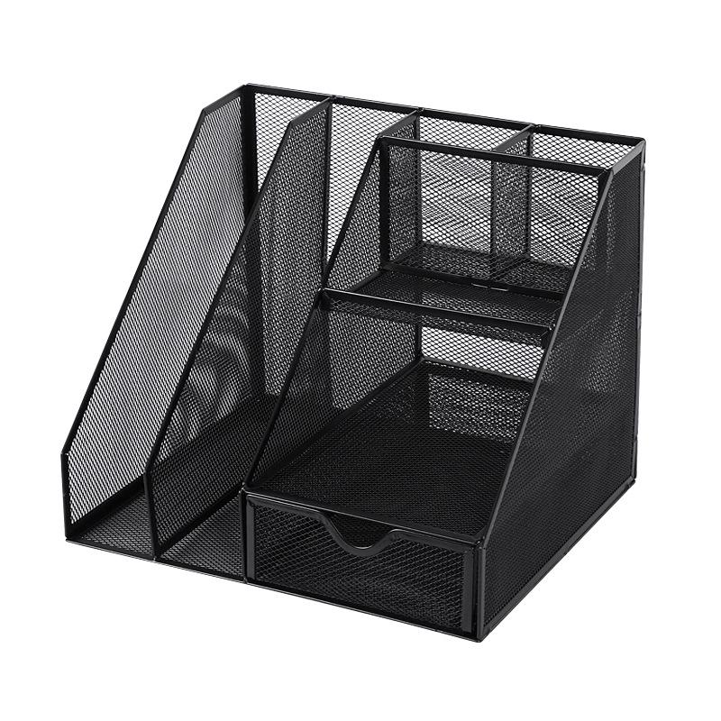 Desktop Metal File Rack Basket: Multi-layer Vertical Storage Box for Desk Management and Document Organization.