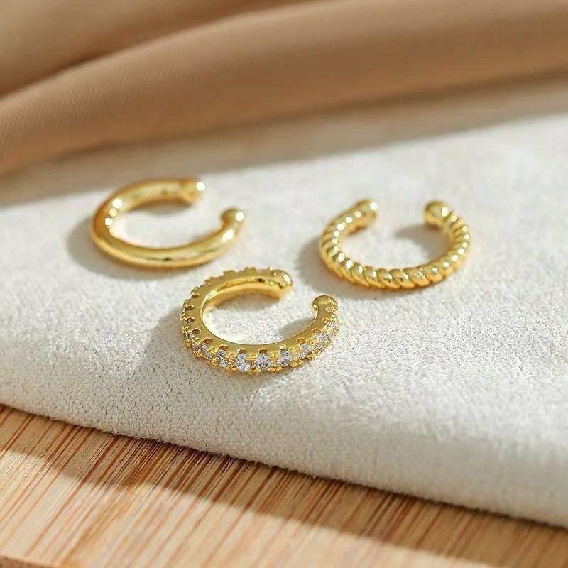 2025 New Fashion Gold Color Circle Non-Piercing Ear Clip Earrings for Women Man Fake Piercing Ear Cuff Earrings Zircon Set Gift