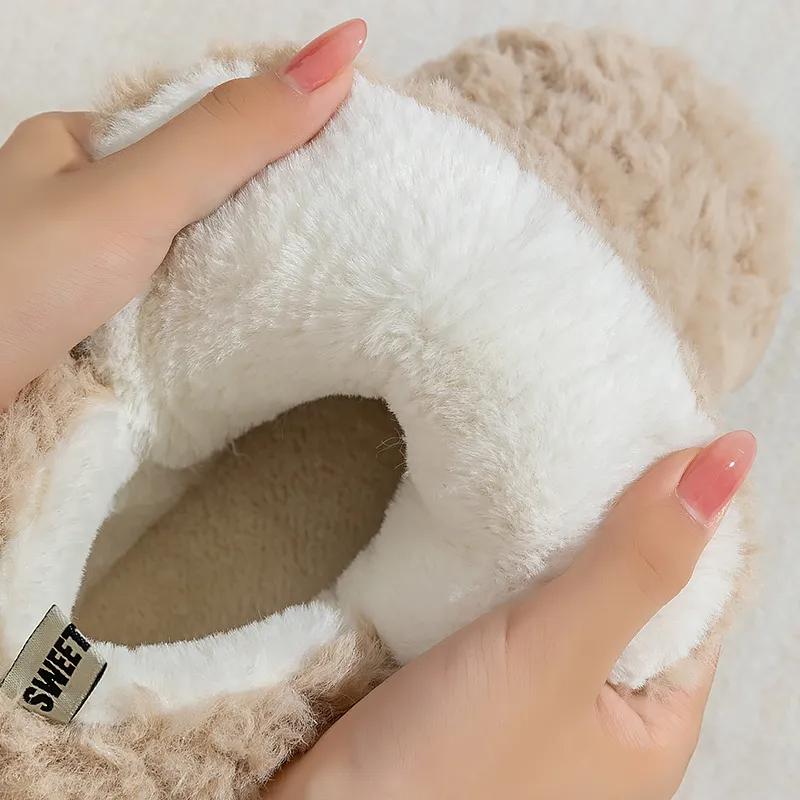 Fashion Comwarm Fur Slippers For Women Winter 2024 New Warm Cozy Furry Boots For Home Indoor Cute Soft Sole Plush Slides For Cotton Shoe