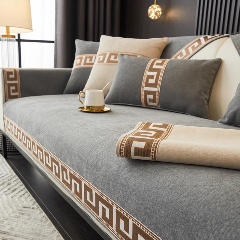 Чехлы для диванов универсальные круглый год, противоскользящие, устойчивые к царапинам, грязеотталкивающие, в новом китайском стиле, из шенилла