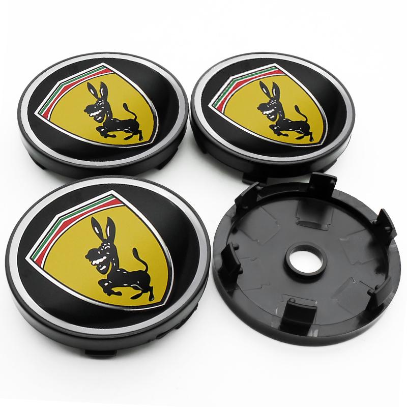 4pcs For Ferrari Donkey Auto Accessories 56mm+60mm Ferrari Donkey Logo Badge Emblem Car Wheel Hub Center Caps Rim Cover Stickers