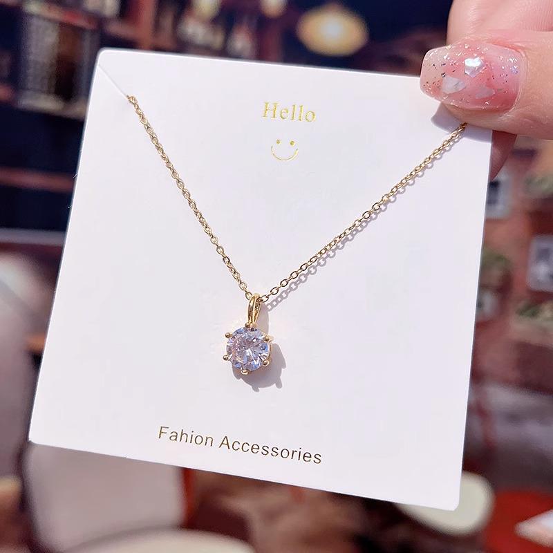 Корейское простое ожерелье из титановой стали с подвеской из циркония - универсальная, изысканная цепочка на ключицу для женщин