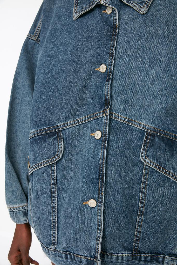 Women's Fashion New Jacket Black Pocket Detailed Oversize Denim Jacket