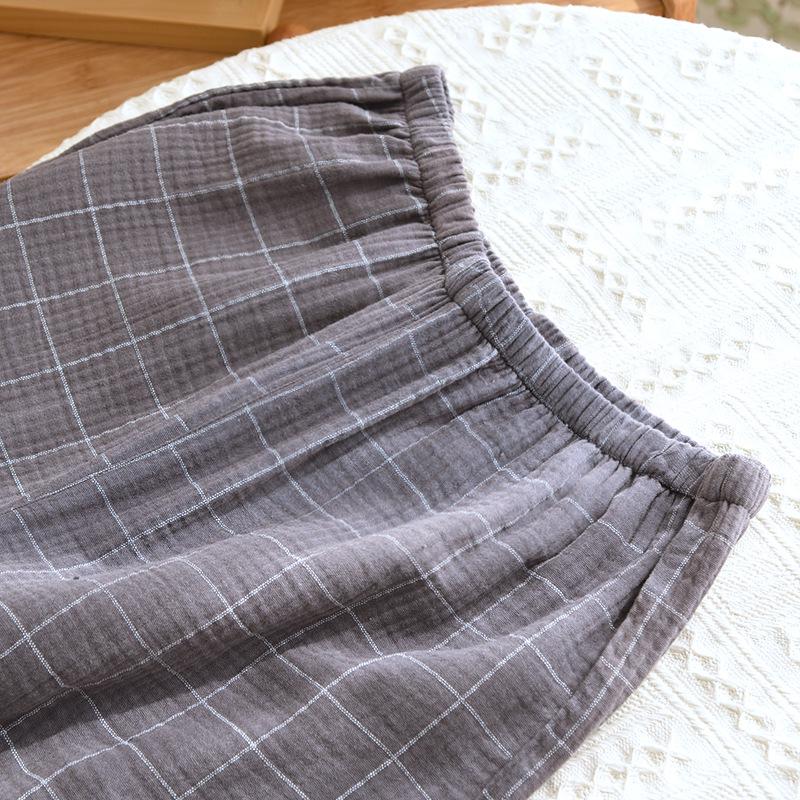 Мужская классическая клетчатая пижама: Чистый хлопок, длинный рукав, легкий креп, лацкан, свободный крой, для весны и осени