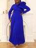 Elegant Blue Long Dresses Evening Modest Pleated A Line Long Sleeve Ruffles Swing Long Prom Outfits for Ladies