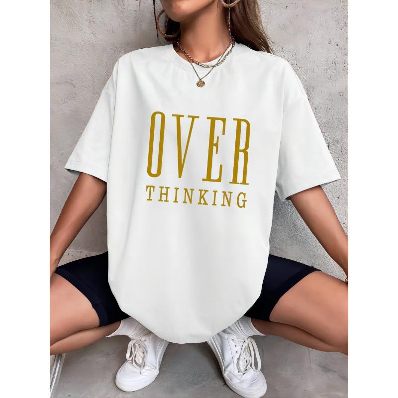 Over Thinking Letter Print Женские хлопковые топы с коротким рукавом, дышащие, винтажные, с круглым вырезом, все математические повседневные футболки, женская футболка, одежда