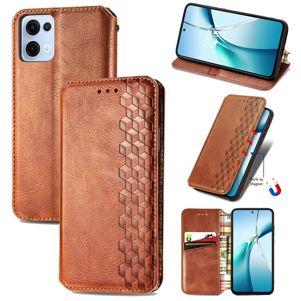 Для Oppo Reno13 5G (Глобальный) Чехол Кошелек из ПУ кожи с ромбовидным тиснением для телефона