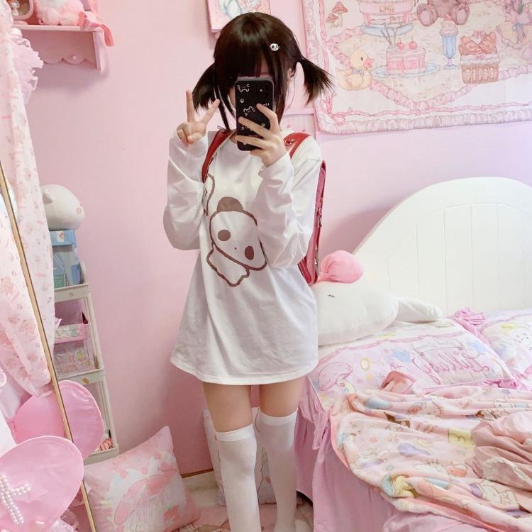 Рубашки для женщин, японские футболки в консервативном стиле, модные белые футболки с круглым вырезом и длинным рукавом, футболка с героями мультфильмов, повседневные корейские топы Y2k