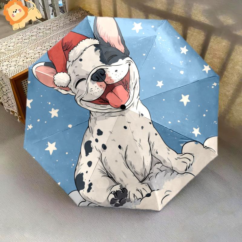 0106 Snowflake Dog pattern, automatic folding umbrella, portable and foldable design, 8 ribs, a Christmas or birthday gift.
