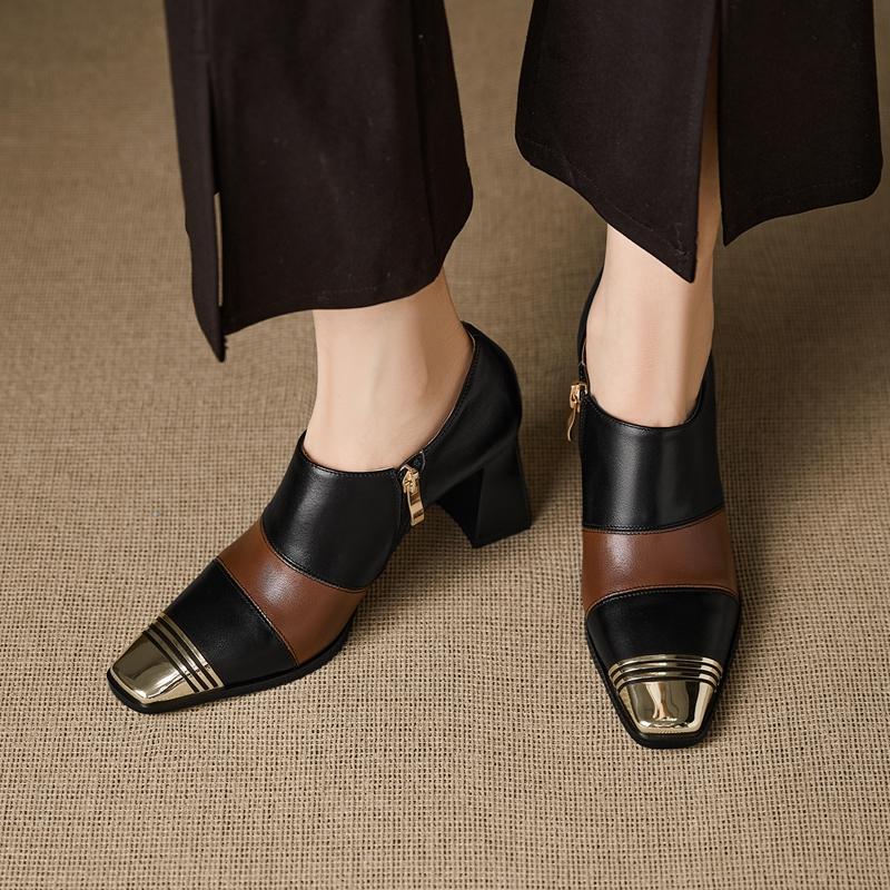 Мода 2026 Весна Новые Женские Туфли Натуральная Кожа Базовые Лодочки Толстый Высокий Каблук Слипоны Офисные Туфли Весна Комфорт Повседневная Обувь Женщина