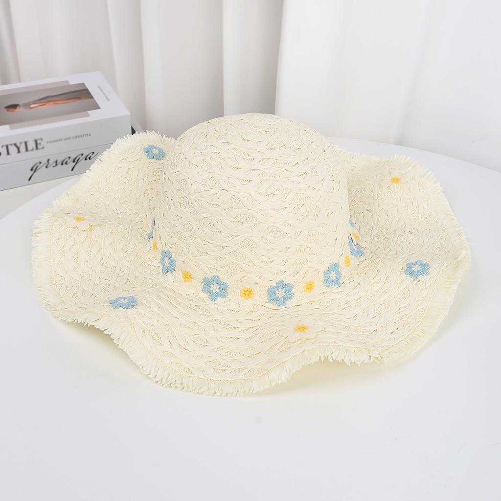 New Lafite straw hat hand-woven flower hat women's summer vacation seaside big eaves sun protection beach hat