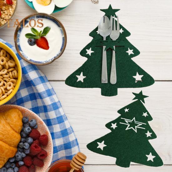12Pcs Christmas Tableware Holder Flatware Bag Xmas Tree Cutlery Pockets Dinner Knife Fork Covers for Holiday Home Party Decorations