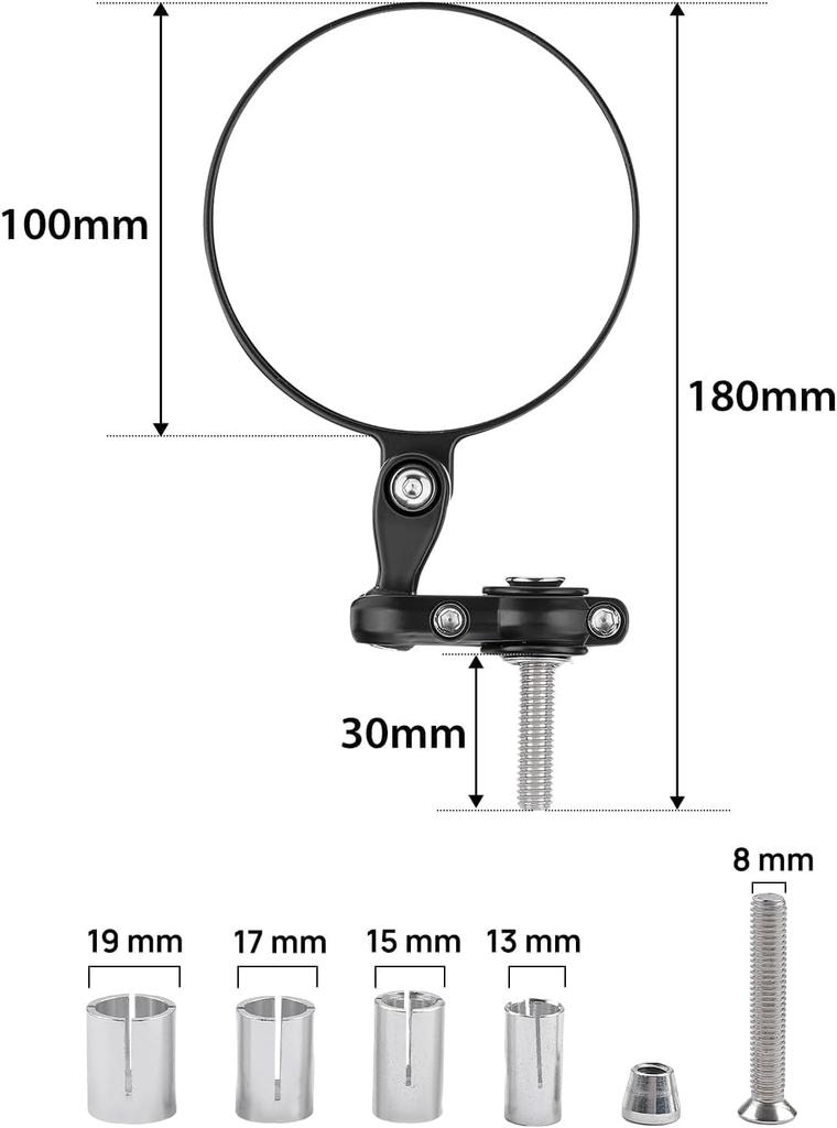 KEMIMOTO Bar End Mirror, Motorcycle Right and Right Set, Bike Mirror, Round Type, For