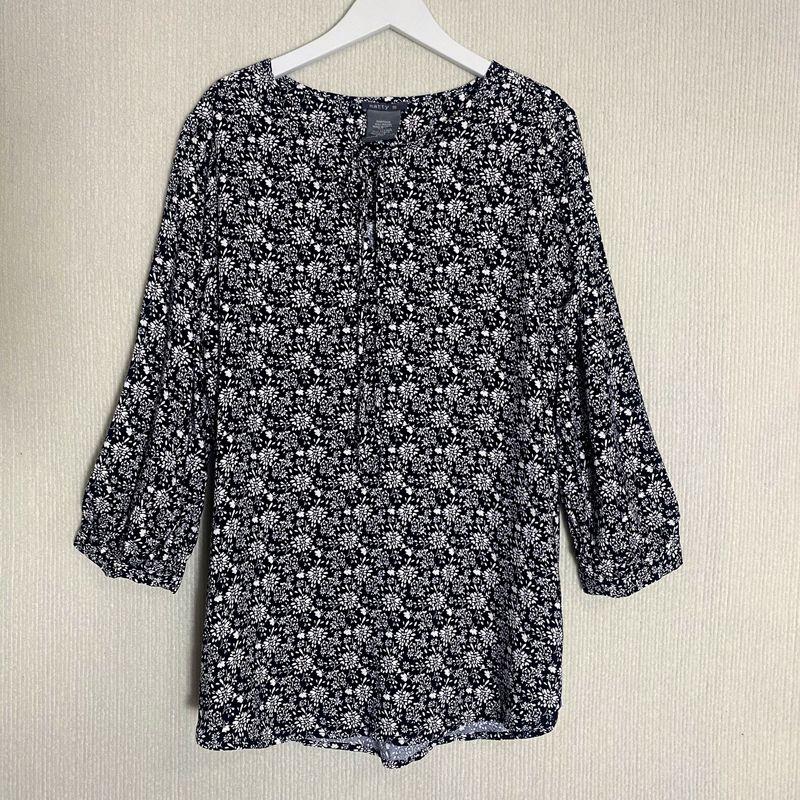 Export Fashion Original Order Leftover Stock Rayon Print Round Neck Tied Pullover Three-Quarter Sleeve Shirt Women's Cool Western Style Autumn