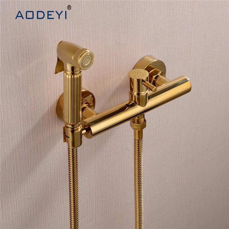 Solid Brass Toilet Handheld Bidet Spray Shower Sprayer Set With Hot and Cold Mixer Valve Chrome & Gold