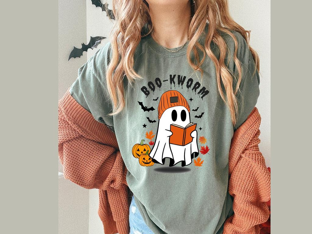 Comfort Colors Ghost Bookworm Shirt, Halloween Reading Shirt